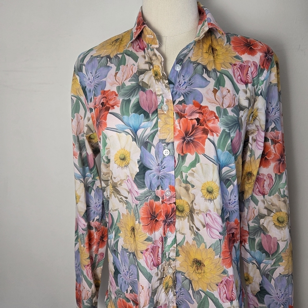 Simons Contemporaine Liberty Fabrics Colorful Floral Button Down Cotton Shirt - Picture 3 of 12
